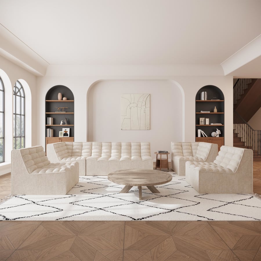 Canapé d'angle modulable en tissu beige